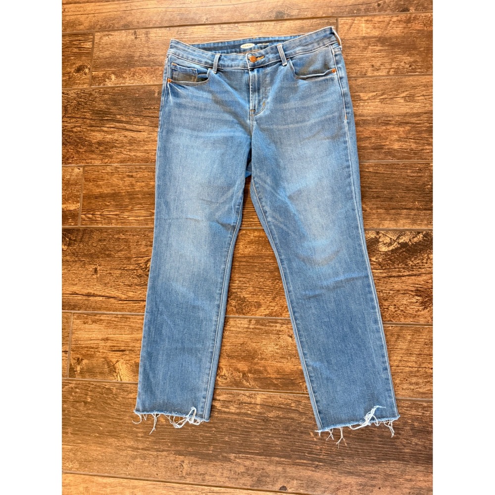 Old Navy Power Straight Jeans Womens 10 Short Medium Wash Raw Hem Denim